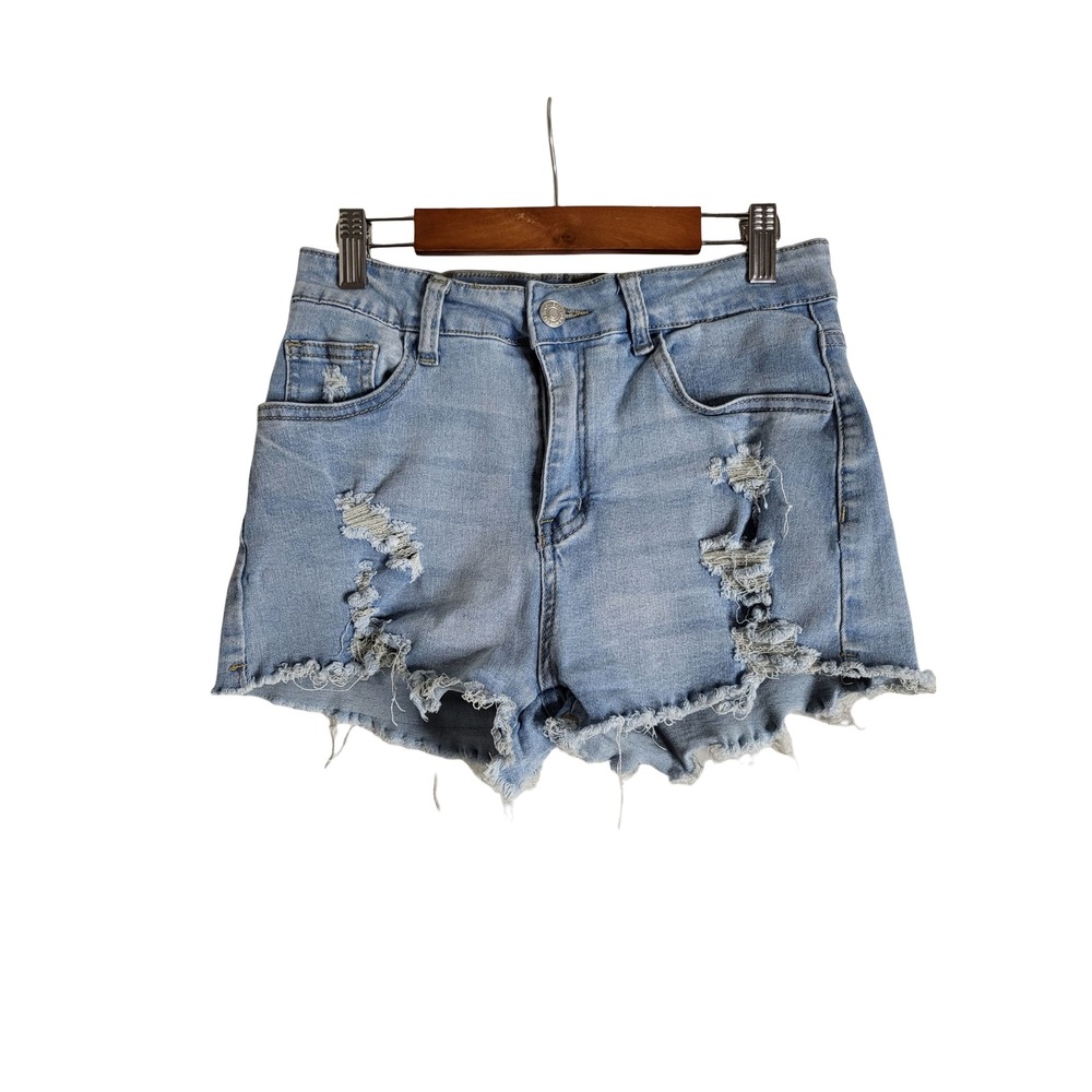 SHEIN Distressed Denim Shorts Light Wash Ripped Frayed Hem Size M 6 Grunge Edgy